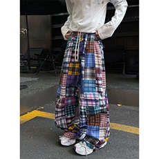 8XL-M美式废土风拼接裤痞帅阔腿裤嘻哈宽松休闲裤男K9125P58控78，男装休闲裤，电商D206-1