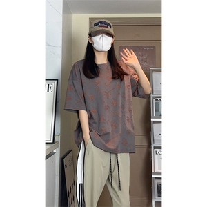 设计感烧花圆领正肩T恤男女夏季大码短袖上衣T3613-特价P30图片