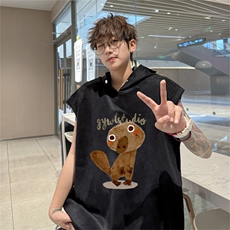 麂皮绒连帽背心坎肩男T恤美式港风JLB441-P30控48，男装背心/马甲，电商B370