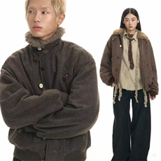 网图仿羊羔毛翻领厚外套男女冬季保暖美式复古棉服上衣，男装棉衣，电商C307