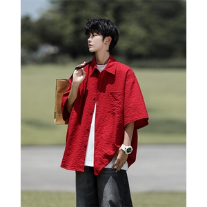 8XL-M泡泡纱盐缩肌理短袖衬衫男夏季冰丝外套防晒衬衣DC28011P36图片