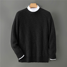 圆领加厚菱形拼色100%纯羊毛衫男秋冬长袖针织毛衣宽松打底羊绒衫，男装羊毛衫，宇灿羊绒