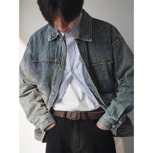 秋季牛仔外套男高级感水洗复古夹克男生美式高街机车服LF4008-P69图片