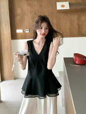 网纱拼接无袖马甲阔腿裤套装女夏2025新款巨好看小众不撞款轻熟风，女装套装/套裙，浙宝276（原081）