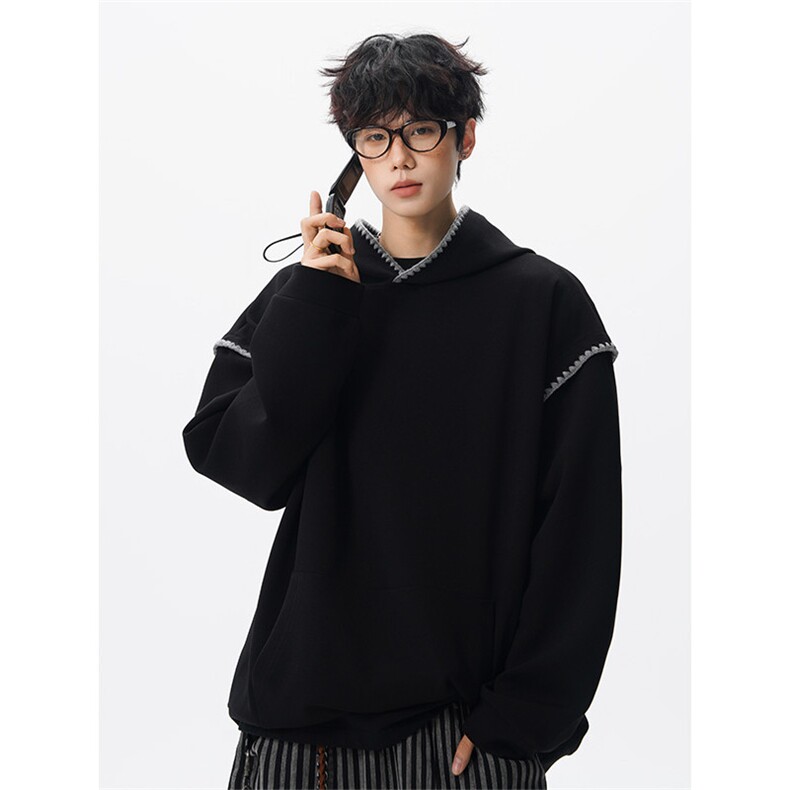 WY10155-特P48控88新款连帽贝壳绣花麦穗提花大码男宽松情侣卫衣，男装卫衣，电商A059