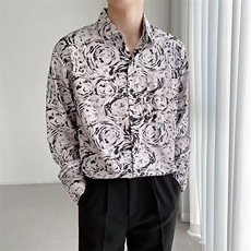 美式复古花衬衫男春秋季潮牌炸街宽松痞帅慵懒长袖衬衣CY1006-P30，男装衬衫，星座412-2