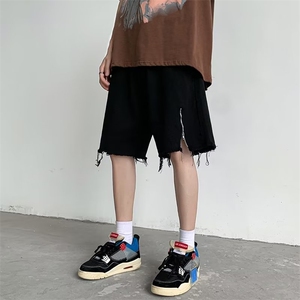 纽扣直脚五分裤时尚宽松直筒青春流行男新款潮夏季潮流牛仔裤水洗图片