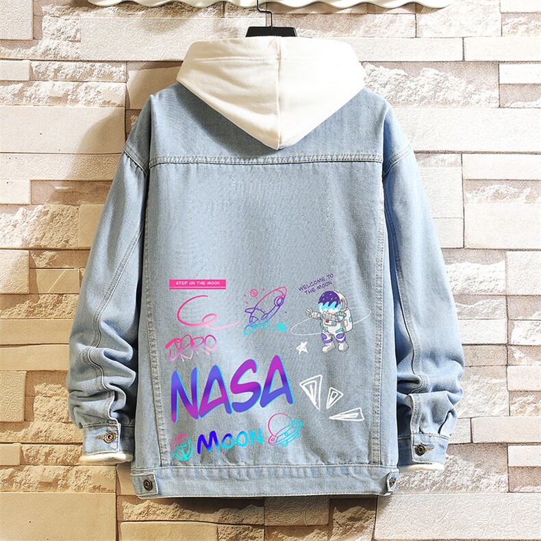 牛仔夹克男大码牛仔外套男茄克 NJ77186-P60加绒款-P75NASA图片