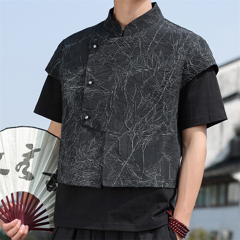 2025夏季新款男装新中式短款盔甲外搭风肌理短袖马甲C88-P65,男装背心/马甲,电商B277(原6028)