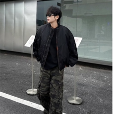 美式飞行员棉服夹克短宽廓形军绿色工装外套男秋冬棒球服，男装夹克，星座506