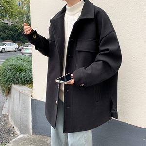 毛呢大衣男冬季加厚保暖纯色轻熟风韩版潮流外套潮牌ins情侣风衣图片