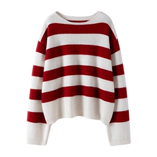秋季条纹针织衫休闲百搭简约风，女装针织衫/毛衣，鸥蕊娅羊绒