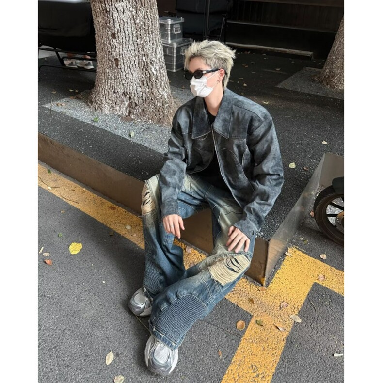 痞帅垫肩皮衣外套男高级感解构设计短款夹克复古风机车服,男装夹克,星座410-6（原星座1304-1）
