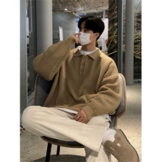 白色polo领毛衣男款秋冬季新款港风复古日系重磅慵懒风翻领针织衫，男装针织衫/毛衣，星座706-2