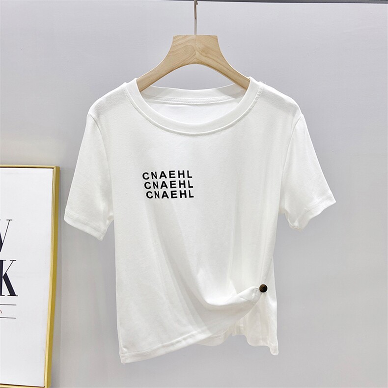 欧洲站2021夏季新款不规则开叉短款T恤女修身显瘦短袖打底衫上衣,女装T恤,潮品会