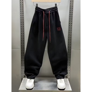 1506-1/KC741/P46刺绣休闲重磅微弹力阔腿裤男休闲直筒卫裤男女图片