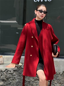 P240K379..5%羊绒大围巾披肩呢子大衣女气质超好看冬装双面呢外套图片
