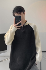 8XL-M半拉链立领毛衣外套男针织衫慵懒拼接插肩袖线衣MY19001P78，男装针织衫/毛衣，电商B312