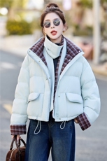 新款挂脖围巾加厚格纹拼接羽绒服2025年冬季时尚潮流，女装羽绒服，鑫鑫美