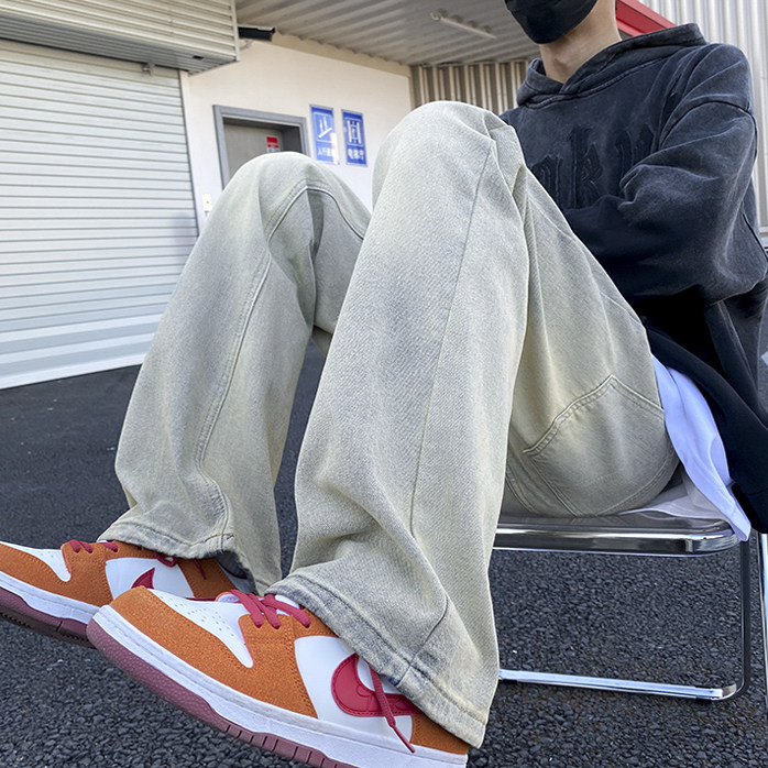 春季美式高街弹力牛仔裤黄泥色N371P50,男装牛仔裤,星座712