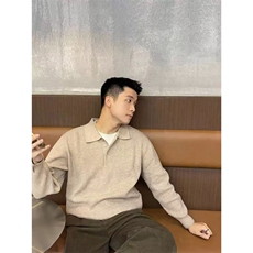 轻熟风简约宽松复古翻领纯色针织毛衣外套纹理感上衣PL138/P75，男装针织衫/毛衣，电商A243