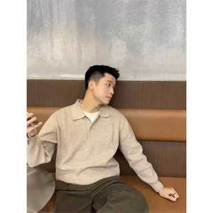 轻熟风简约宽松复古翻领纯色针织毛衣外套纹理感上衣PL138/P75图片