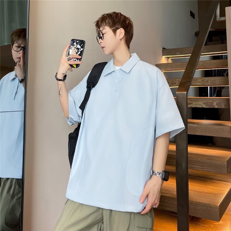 夏季短袖polo衫男潮牌宽松港风上衣服ins潮流体恤,男装T恤,星座716-4