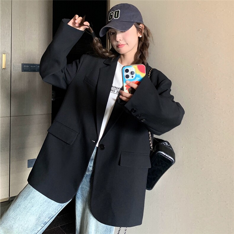 黑色显瘦高级感西装短外套女小个子2025春季新款简约百搭西服上衣,女装西装,2C125