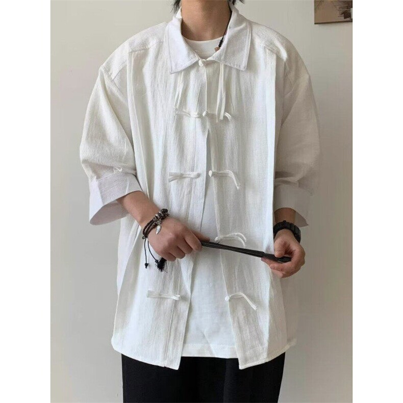 W9762-P48网图现货新中式复古唐装衬衫休闲宽松盘扣短袖风衬衣,男装T恤,星座1608-2