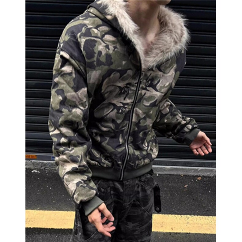 拉链连帽衫秋树叶原宿迷彩图案棉衣夹克街头男女时尚MJ9023,男装夹克,星座1116A（原606A-3）