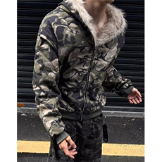 拉链连帽衫秋树叶原宿迷彩图案棉衣夹克街头男女时尚MJ9023，男装夹克，星座1116A（原606A-3）