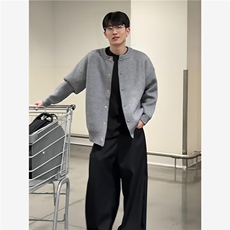 网图M2801-特P60针织开衫男春秋夹克宽松高级感开衫纯色外套潮，男装夹克，电商D310B