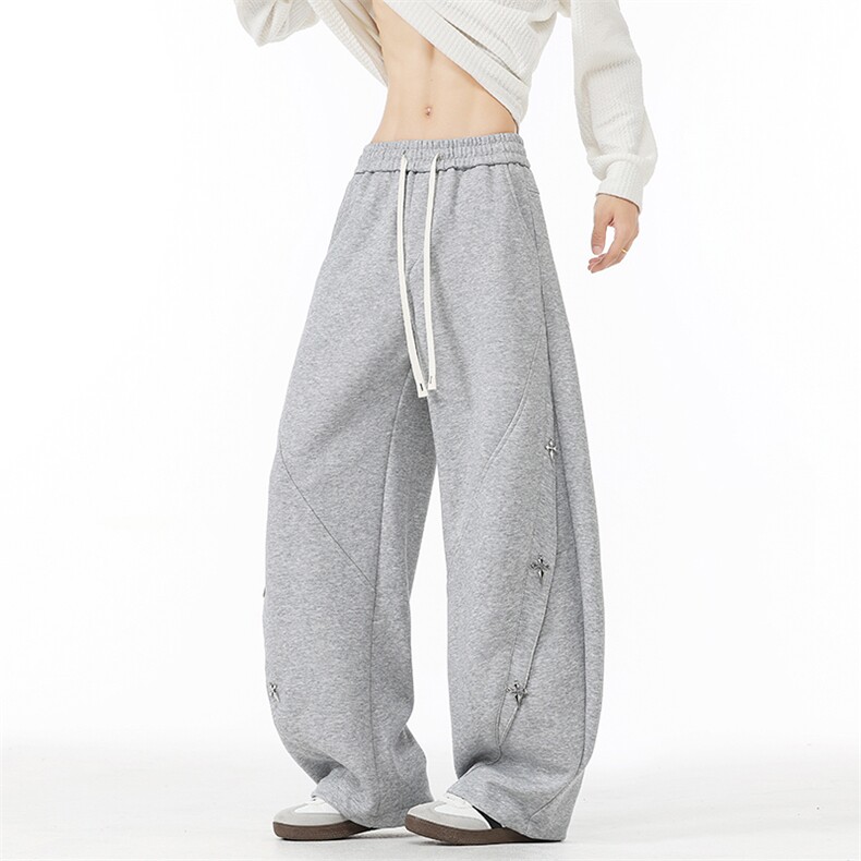 秋季美式廓型弯刀卫裤男设计感十字架宽松阔腿休闲长裤K5201特P58,男装休闲裤,电商A009A（原A058A）