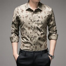 AY4246男式2023春季新款竹纤维印花长袖衬衫修身免烫衬衣P90,男装衬衫,电商B360