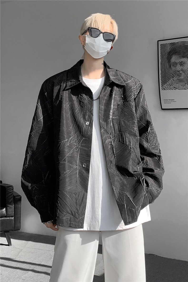 8XL-M小众解构肌理感裂纹垫肩花衬衫男高级感宽松衬衣男CS520P55,男装衬衫,电商D206-1
