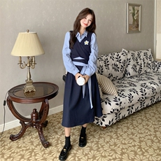 26春新款现-学院风法式收腰显瘦长袖衬衫裙2603-P150K248，女装连衣裙，2B190