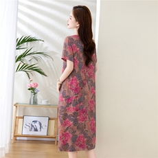 夏装新款优雅印花棉麻连衣裙，女装连衣裙，姿衣坊