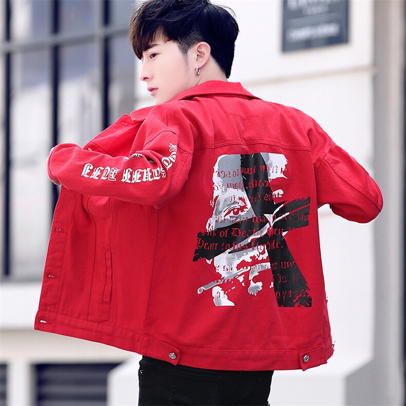 2020秋季青年破洞牛仔刺绣夹克外套男学生棒球服上衣J，男装夹克，A067