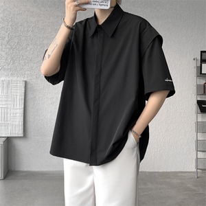 8XL-M假两件垂感冰丝短袖衬衫大码夏季凉感小众设计衬衣DC5003P55图片