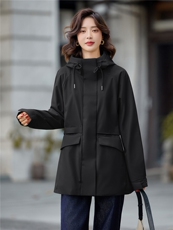 爆2025秋冬新款中长款内里加绒抽绳防风收腰显瘦休闲时尚简约外套，女装派克服，米莱