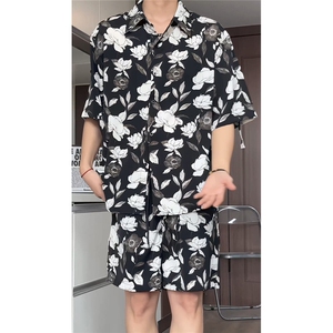 短袖衬衫男+短裤男套装男100%聚酯纤维M-5XL大码TZ78709P50控98图片