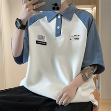 C305-P30夏季新款撞色polo衫短袖上衣男美式复古ins五分袖t恤，男装Polo衫，星座512-6