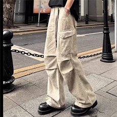 美式复古阔腿迷彩褶皱伞兵裤女夏新款宽松直筒工装裤女K6172-P58，男装工装外套，星座412-1