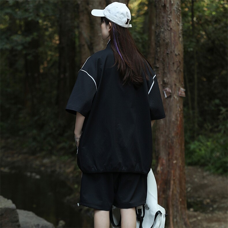 夏上新中性风潮牌印花衬衫简约短裤半袖套装男女8716-P95控价148,男装衬衫,电商A441-1