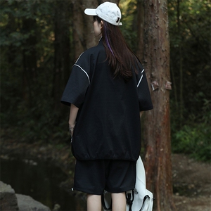 夏上新中性风潮牌印花衬衫简约短裤半袖套装男女 8716-P95控价148图片