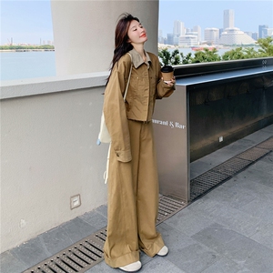 新款！大量！格子拼接工装阔腿裤两件套2C133-8975-P195-K268图片