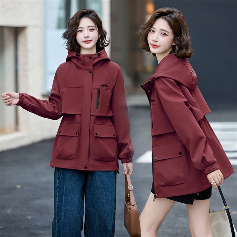休闲风衣外套女2024秋季新款洋气百搭连帽小个子中长款春秋款夹克，女装短外套，涵亦佰惠