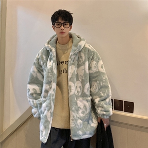1港风羊羔毛衣女连帽毛绒服男外套男8701P105控138图片