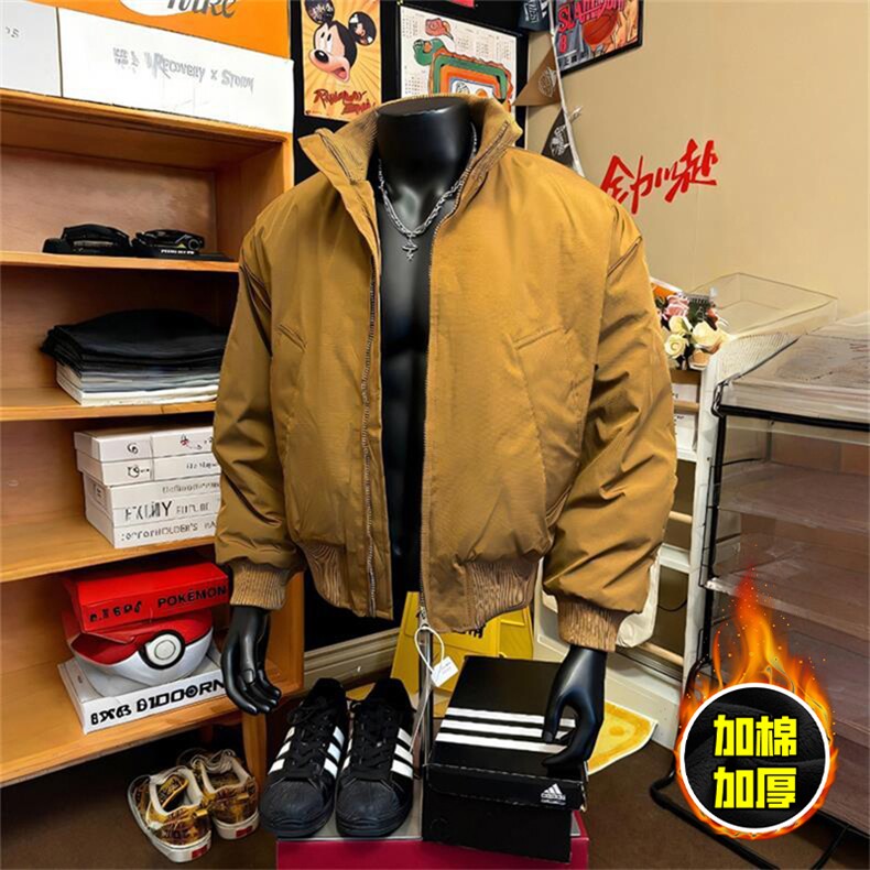 现货冬季美拉德立领飞行夹克廓形高街棒球服加棉加厚棉衣外套，男装夹克，电商A486-1