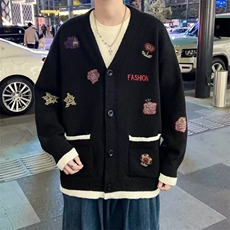 针织开衫男韩版潮流刺绣高街帅2024春季新款ins毛衣外套MZ428-P41，男装针织衫/毛衣，星座412-3